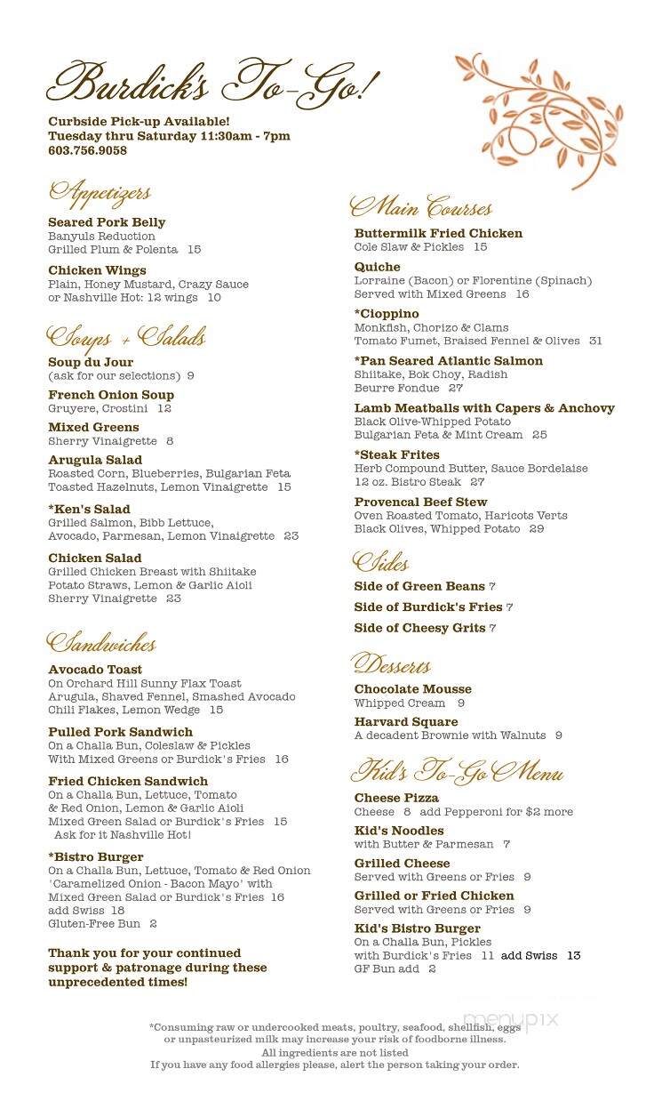 Burdick Chocolate Cafe - Walpole, NH menu_pic