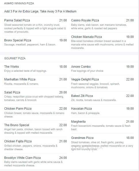 Amore Pizza & Pasta - Corinth, NY menu_pic