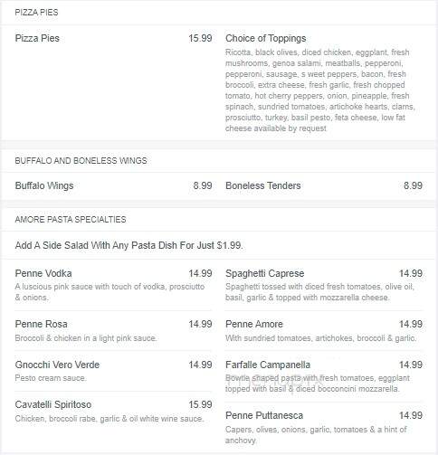 Amore Pizza & Pasta - Corinth, NY menu_pic