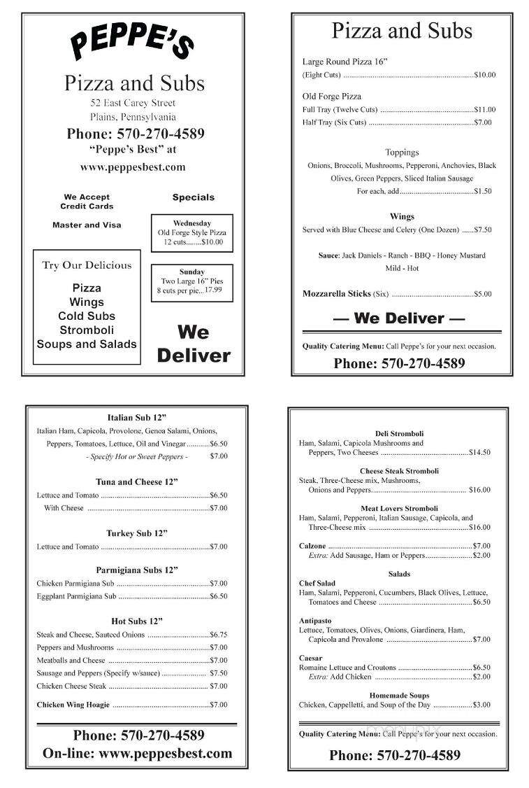 Peppe's Pizza & Subs - Wilkes Barre, PA menu_pic