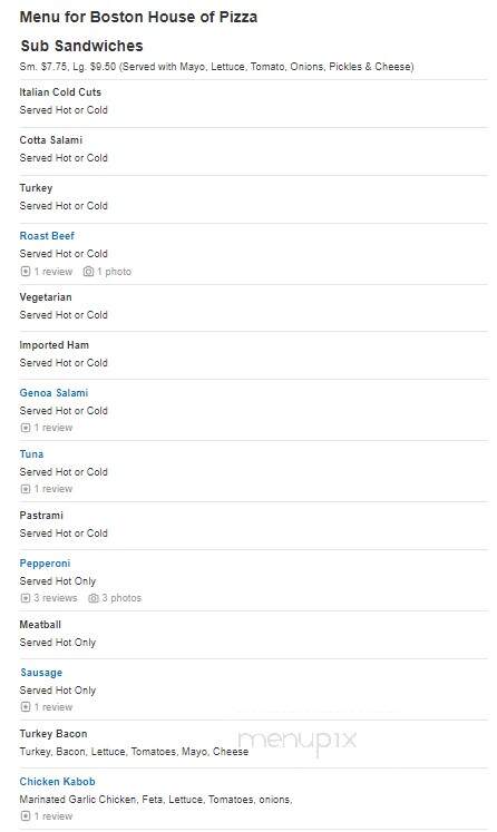 Boston House Of Pizza - Lemoore, CA menu_pic