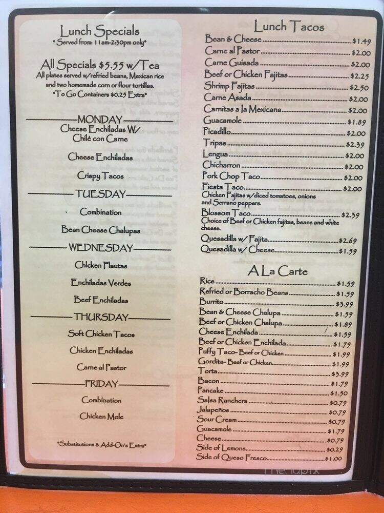 Brenda's Mexican Restaurant - San Antonio, TX menu_pic