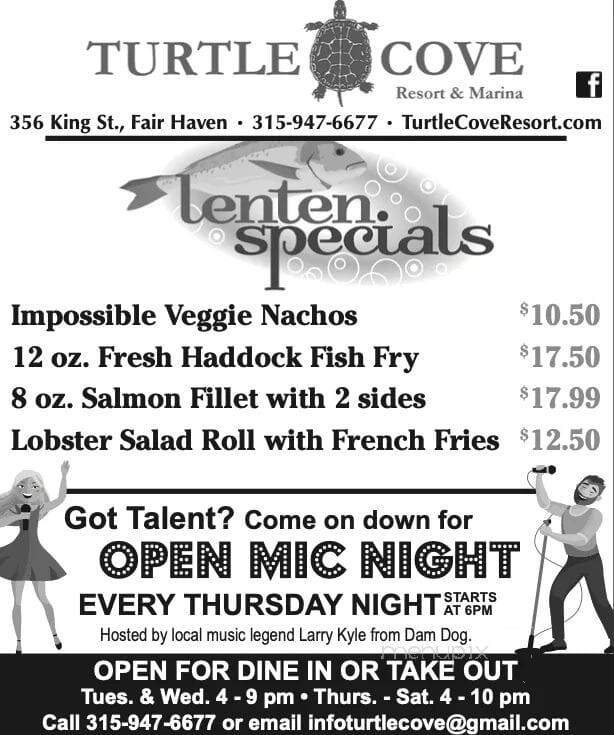Turtle Cove Resort & Marina - Sterling, NY menu_pic
