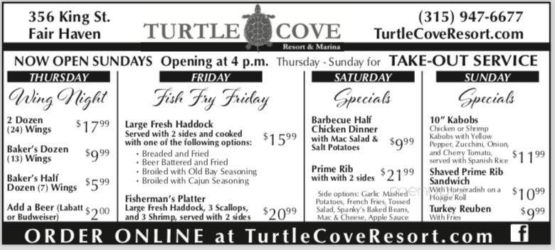 Turtle Cove Resort & Marina - Sterling, NY menu_pic