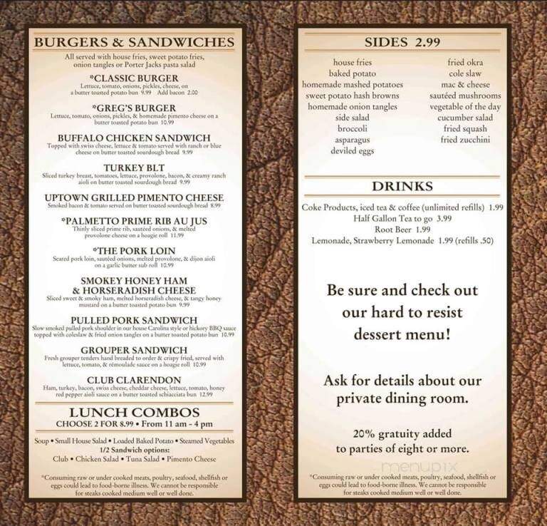 Porter Jacks Grill - Manning, SC menu_pic