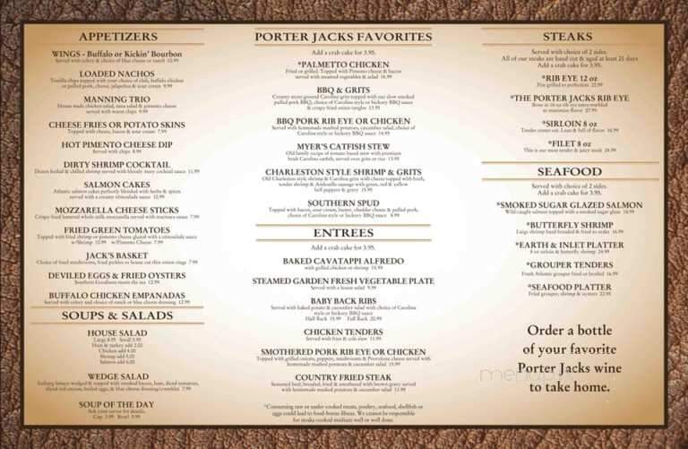 Porter Jacks Grill - Manning, SC menu_pic