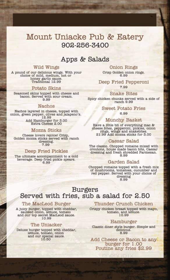 Mount Uniacke Pub and Eatery - Mount Uniacke, NS menu_pic