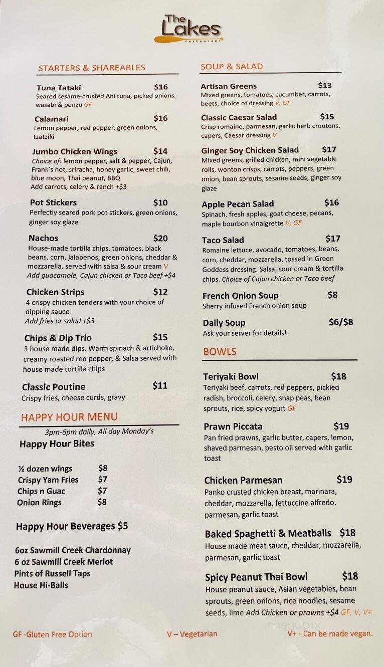 The Lakes Grillhouse 'n Bar - Victoria, BC menu_pic