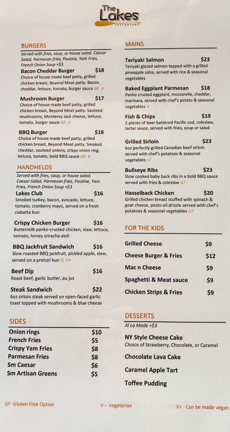 The Lakes Grillhouse 'n Bar - Victoria, BC menu_pic