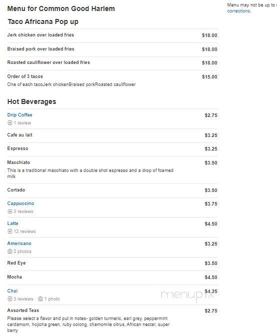 Common Good Harlem - New York, NY menu_pic