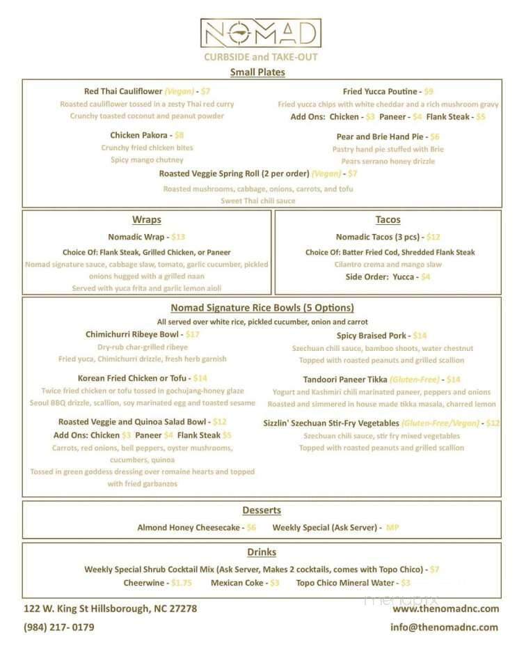 The Nomad - Hillsborough, NC menu_pic