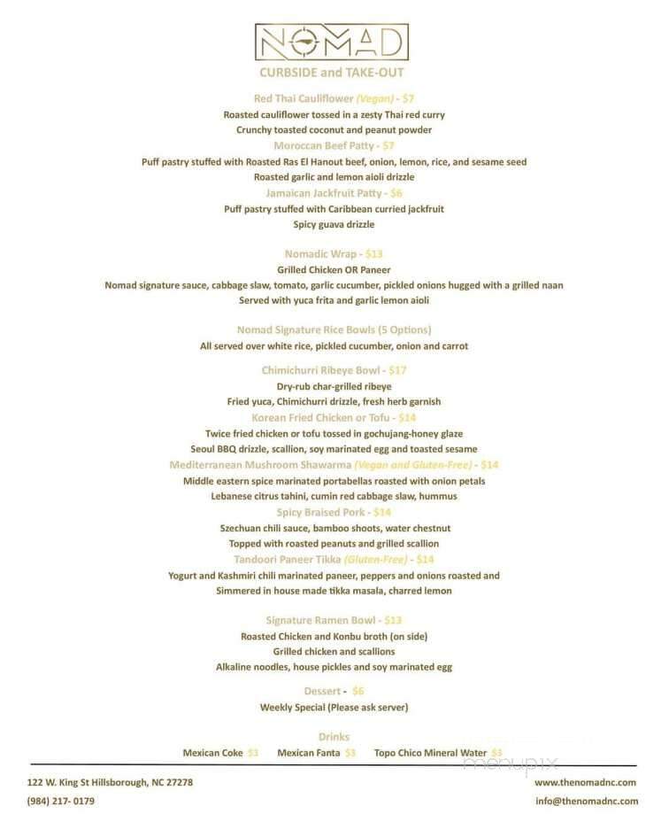 The Nomad - Hillsborough, NC menu_pic