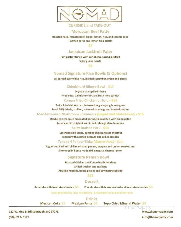 The Nomad - Hillsborough, NC menu_pic