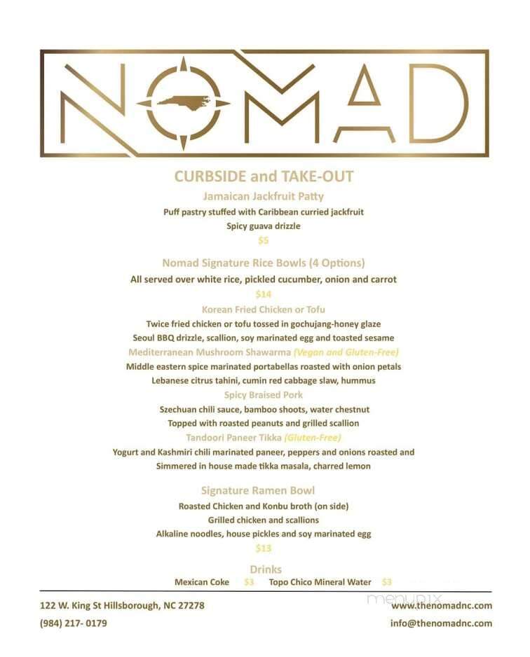 The Nomad - Hillsborough, NC menu_pic
