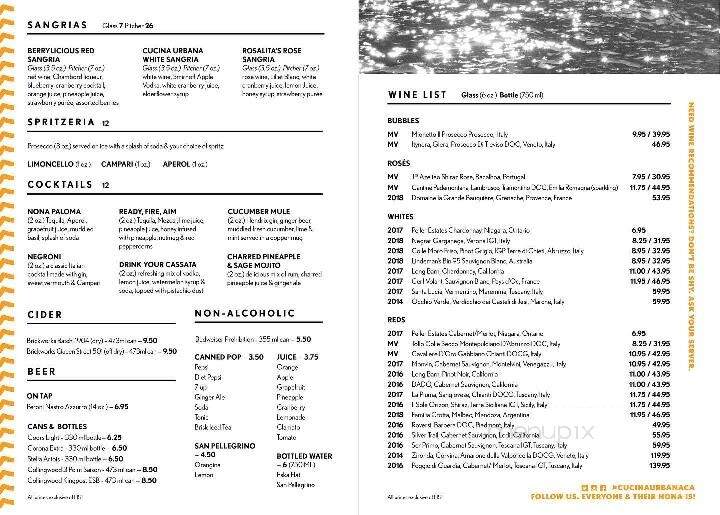 Cucina Urbana Italian Kitchen and Wine Bar - Cobourg, ON menu_pic