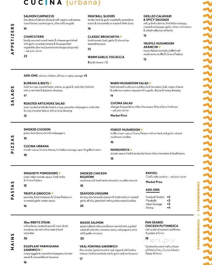 Cucina Urbana Italian Kitchen and Wine Bar - Cobourg, ON menu_pic