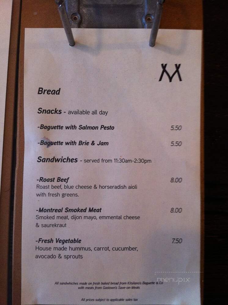 Matchstick Coffee - Vancouver, BC menu_pic