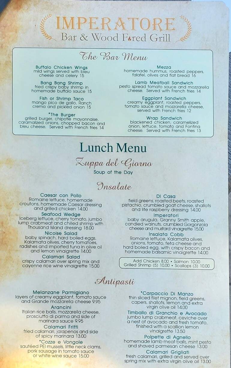 Imperatore Bar and Woodfired Grille - North Wales, PA menu_pic
