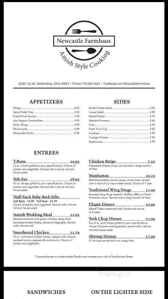 Newcastle Farmhaus - Walhonding, OH menu_pic