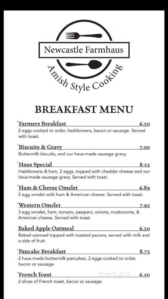 Newcastle Farmhaus - Walhonding, OH menu_pic
