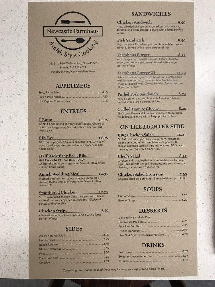 Newcastle Farmhaus - Walhonding, OH menu_pic