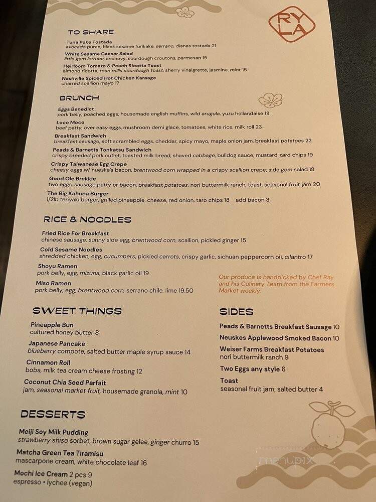 Ryla - Hermosa Beach, CA menu_pic