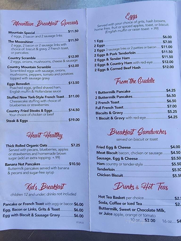 Hole In The Wall - Blairsville, GA menu_pic