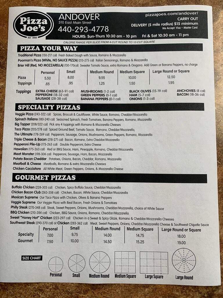 Pizza Joe's - Andover, OH menu_pic