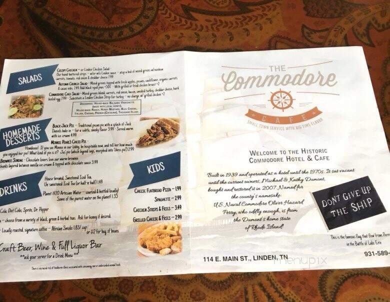 Commodore Hotel and Cafe - Linden, TN menu_pic