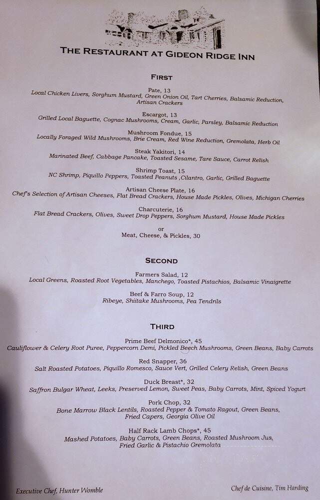 Gideon Ridge Inn - Blowing Rock, NC menu_pic