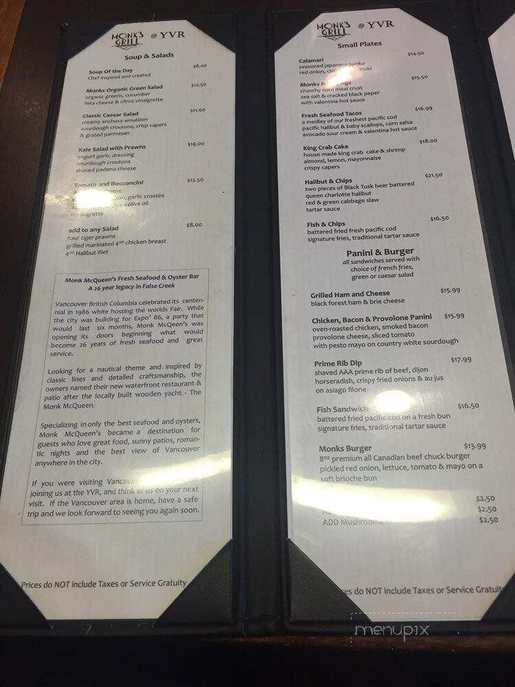 Monk Grill - Richmond, BC menu_pic