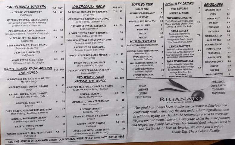 Riganato Old World Grille - Geneva, IL menu_pic