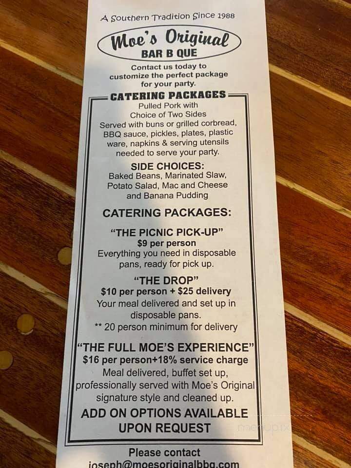 Moe's Original Bar B Que - Cullman, AL menu_pic