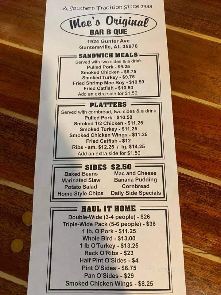 Moe's Original Bar B Que - Cullman, AL menu_pic