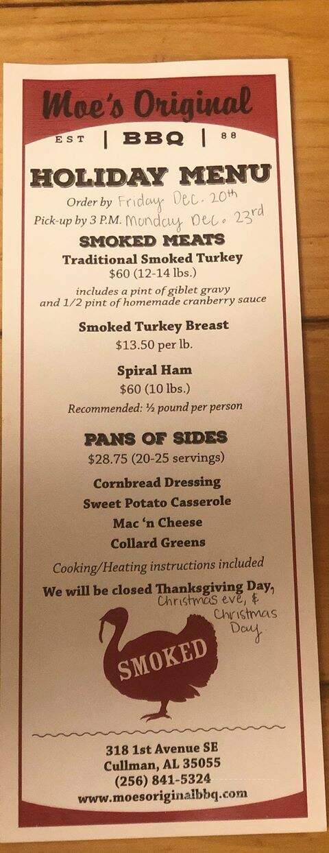 Moe's Original Bar B Que - Cullman, AL menu_pic