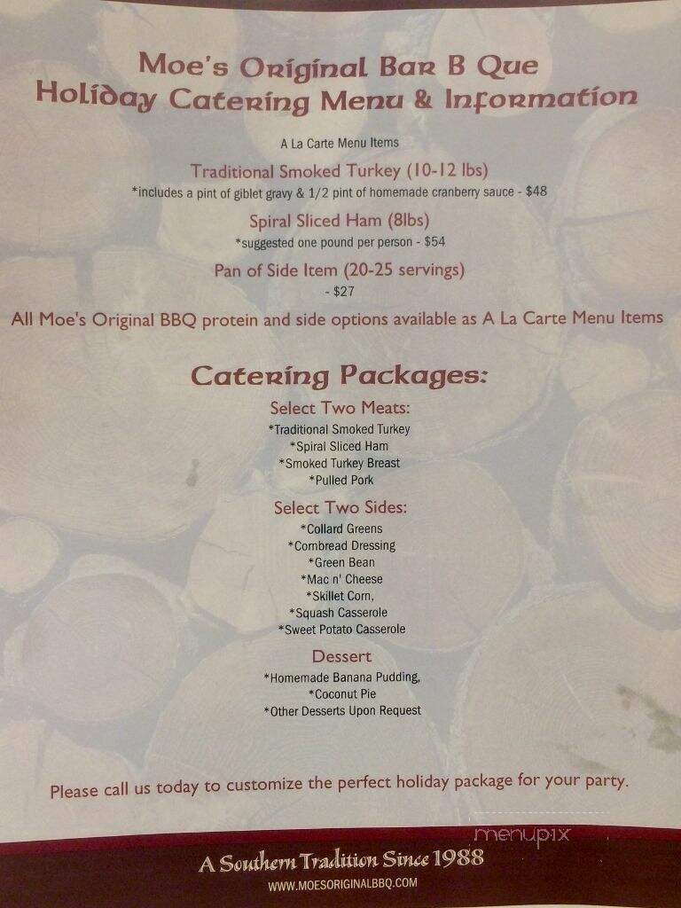 Moe's Original Bar B Que - Cullman, AL menu_pic