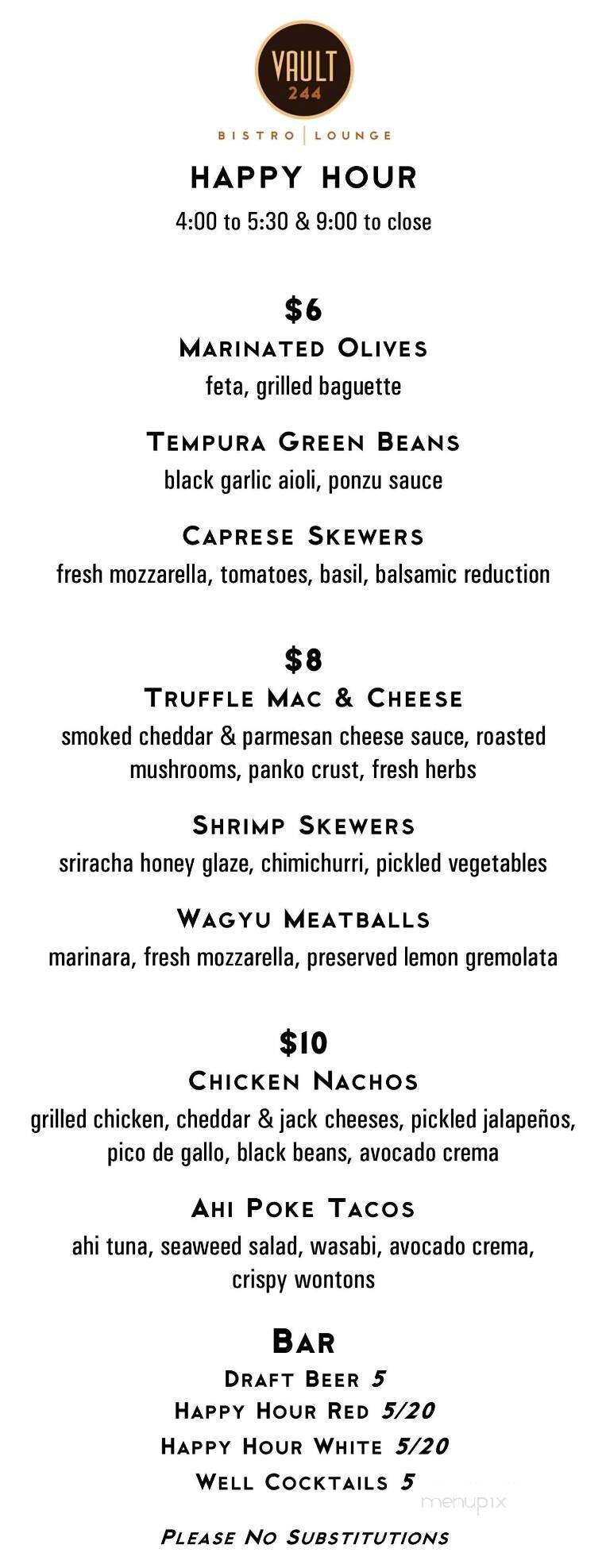 Vault 244 - Albany, OR menu_pic