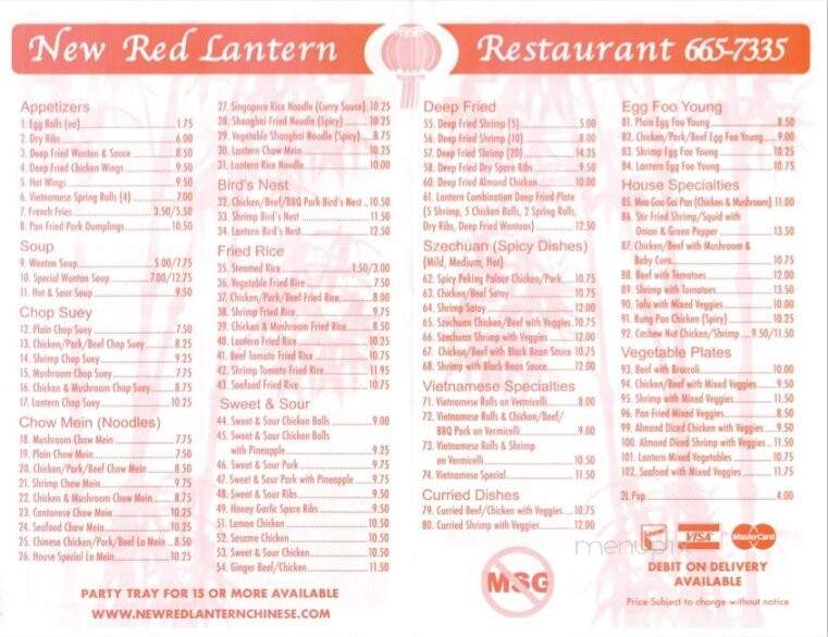 New Red Lantern Inn - Saskatoon, SK menu_pic