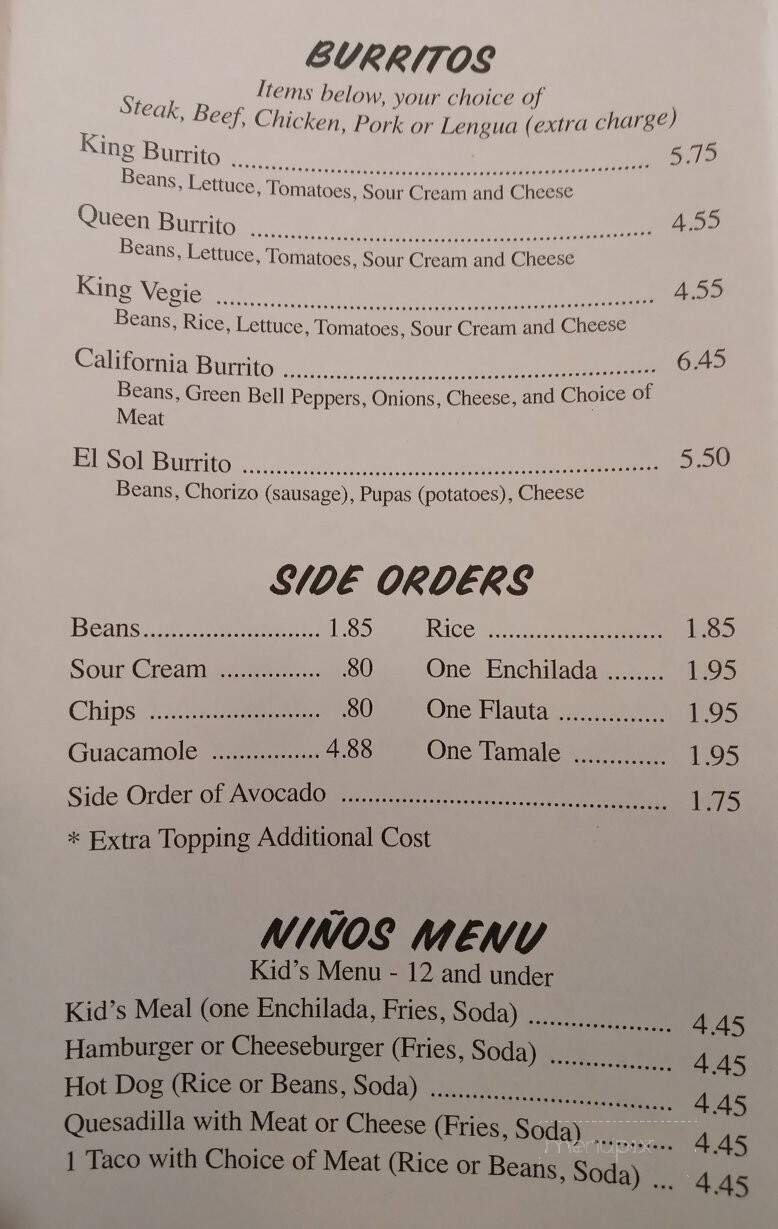 El Sol - Rochelle, IL menu_pic