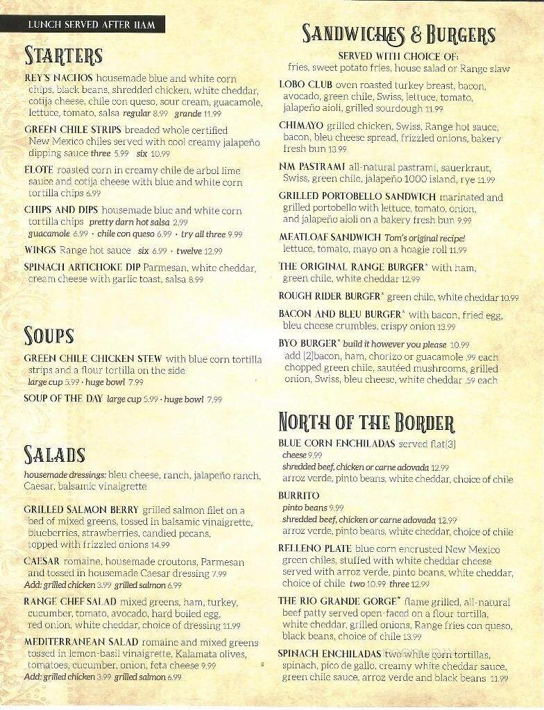 Plaza Hotel - Las Vegas, NM menu_pic