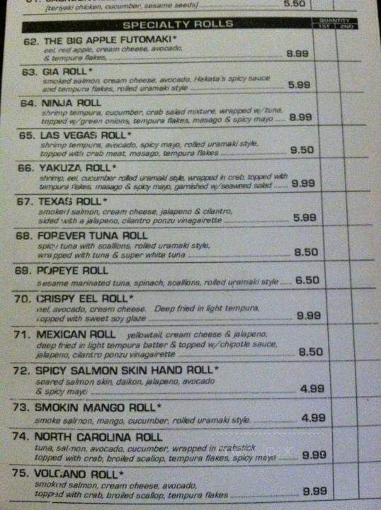 Hakata Japanese Steakhouse - Jacksonville, NC menu_pic
