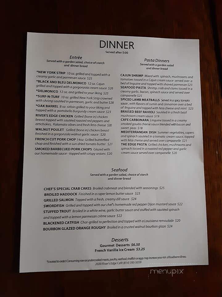 River's Edge Cafe - Confluence, PA menu_pic