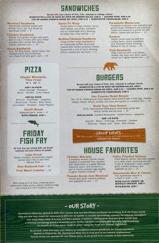 Remington's River Inn - Thiensville, WI menu_pic