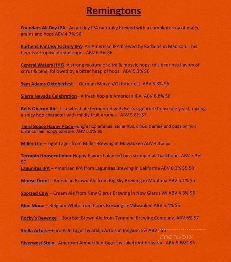 Remington's River Inn - Thiensville, WI menu_pic