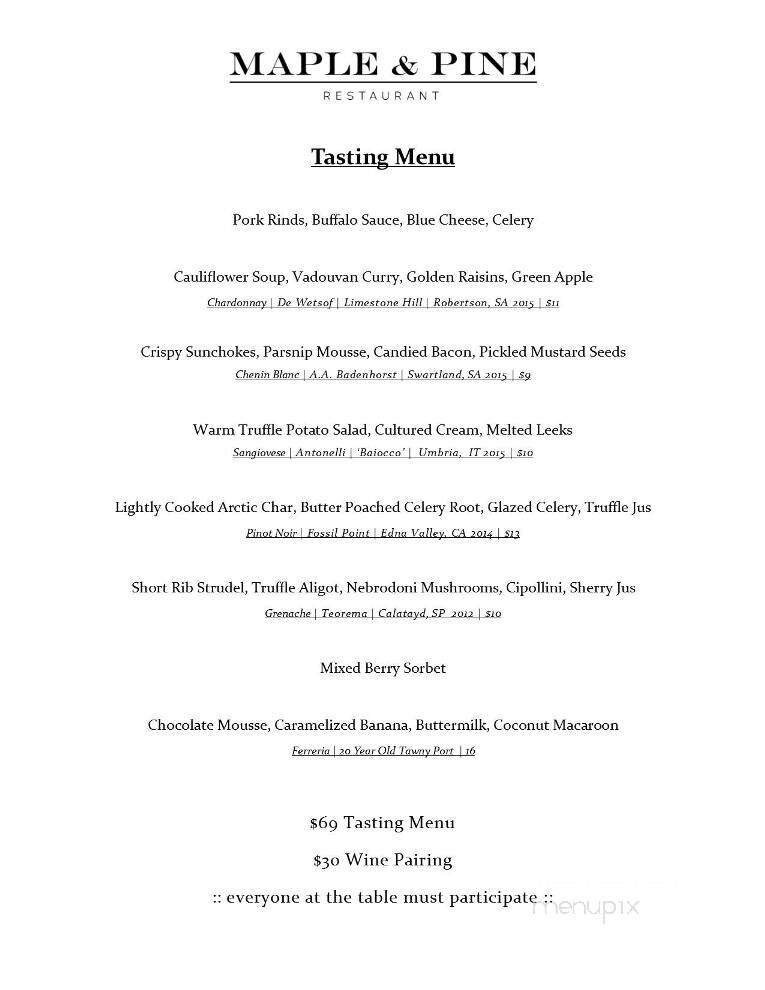 Maple & Pine Restaurant - Richmond, VA menu_pic