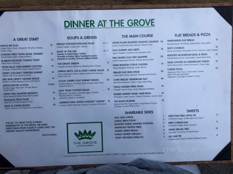 The Grove Kitchen & Gardens - Tyler, TX menu_pic