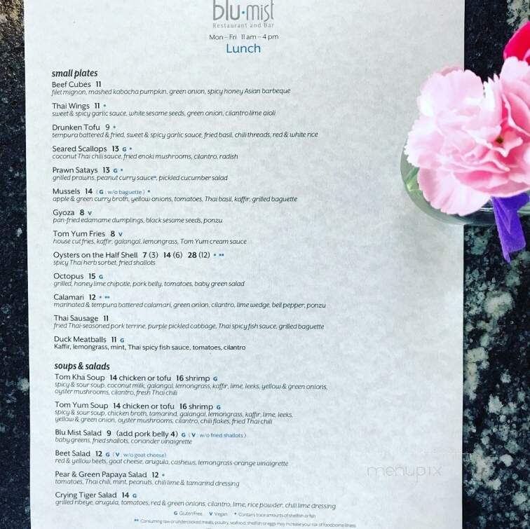 Blu Mist Restaurant and Bar - Eugene, OR menu_pic