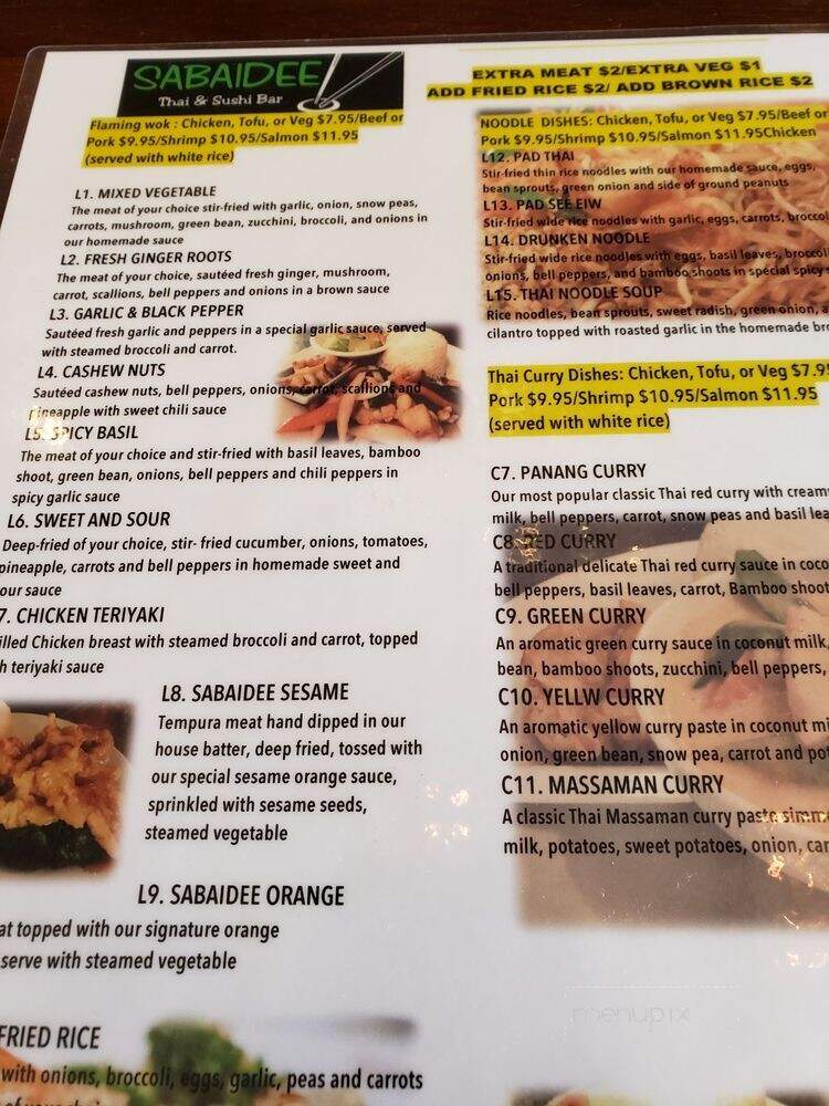 Sabaidee Thai & Sushi Bar - Concord, NC menu_pic