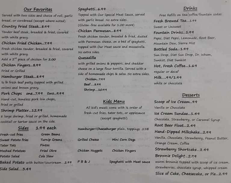 Our Place Diner - Fayetteville, TN menu_pic