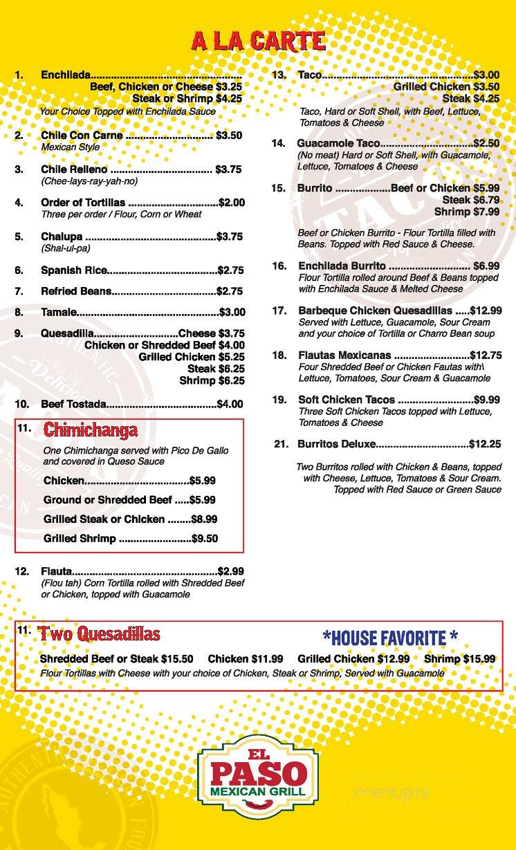 El Paso Mexican Grill - Youngsville, LA menu_pic